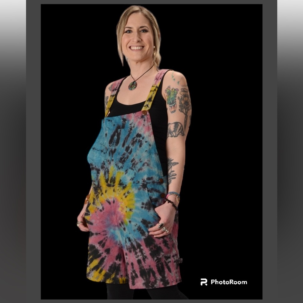 Tie-Dye Pinafore Romper Jumpsuit - Multicolor